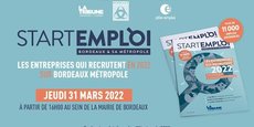 L'édition 2022 du Startemploi et ses 11.517 intentions d'embauche seront présentées en exclusivité le jeudi 31 mars 2022 à la mairie de Bordeaux.