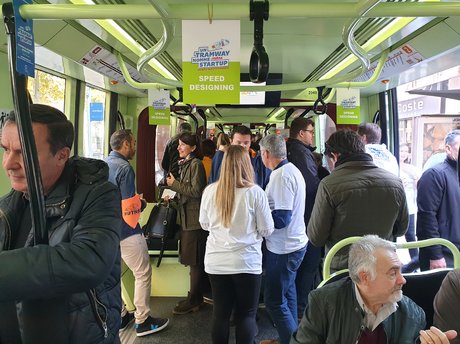 Le tramway privatisé pour UTNS, au départ de la station Mosson, le 27 novembre à Montpellier