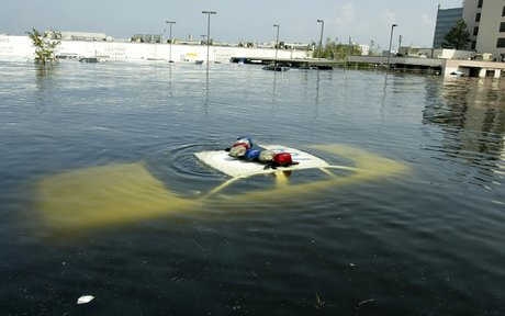 La Nouvelle-Orléans sous les eaux après Katrina, le 31 août 2005. En Louisiane, le niveau de la mer monte de 1 cm par an contre 3 à 4 mm en moyenne dans le reste du monde.