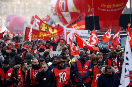 Paris, le 24 janvier 2020. Le syndicat FO participe à la mobilisation contre le projet de réforme des retraites