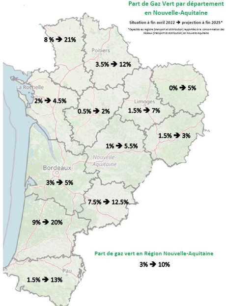 Carte gaz vert Nouvelle-Aquitaine
