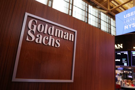 Photo of the Goldman Sachs logo on the New York Stock Exchange