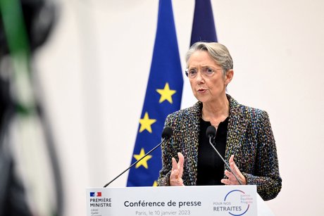 French Prime Minister Elisabeth Borne at a press conference in Paris