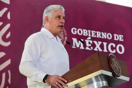 Le president cubain miguel diaz-canel lors d'une visite officielle a campeche, au mexique