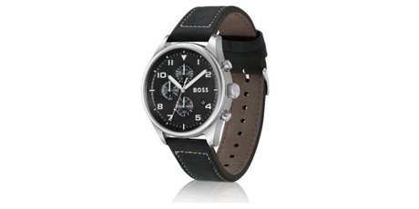 La montre chronographe Boss View avec cadran sablé et bracelet en cuir