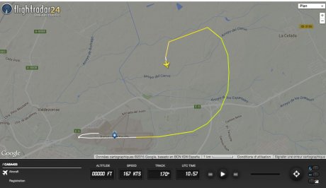Capture d'écran du site FlightRadar24 qui retrace l'itinéraire du vol CASA423 de l'Aribus A400M qui s'est écrasé à Séville