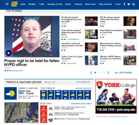 Capture d'écran du site Bronx de News 12