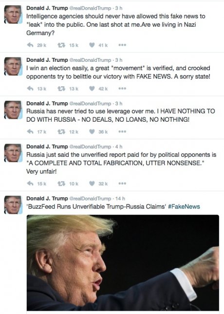 Trump, Twitter, dossier compromettant, renseignement, Russie, chantage, allégations non vérifiées,