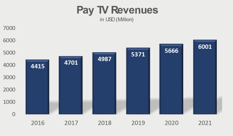 Progression des revenus de la télévision payante