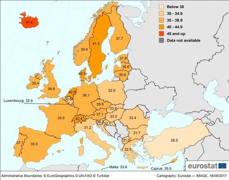 La carte européenne de la durée de vie active moyenne par pays.