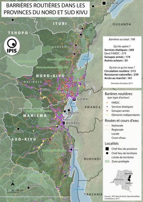carte barrières routières Nord Sud Kivu