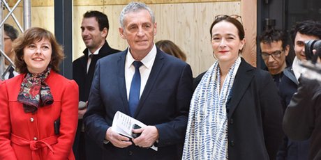 Carole Delga, Philippe Saurel et Delphine Ernotte, lors de l'inauguration des studios de France Télévisions à Vendargues (Hérault) le 7 mars 2018