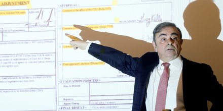 Carlos Ghosn, lors de sa conférence de presse à Beyrouth, au Liban