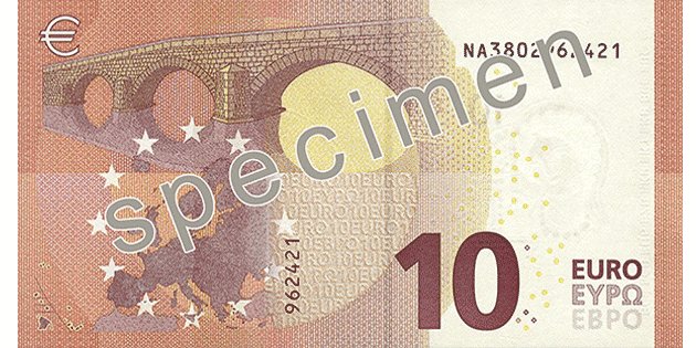 Face arrière du nouveau billet de 10 euros