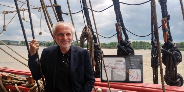 Norbert Fradin à bord de l'Hermione, à Bordeaux, le 14 juin 2018.