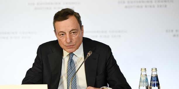 Le président de la BCE, Mario Draghi, lors de la conférence de presse à Riga, ce jeudi.