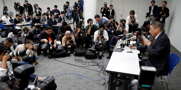 Hiroto Saikawa, le patron de Nissan, hier lundi, lors de la conférence de presse au cours de laquelle il a porté des accusations de malversations financières à l'encontre de son Pdg, Carlos Ghosn.
