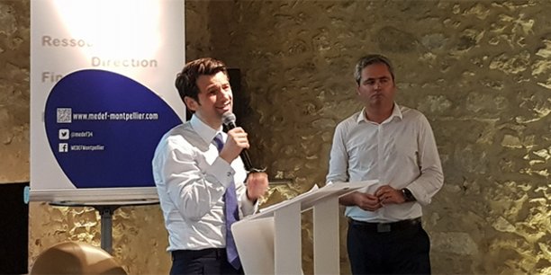 Samuel Hervé (Medef Hérault Montpellier) et Fabrice Le Saché (vice-président Medef) le 26 juin 2019 à Montpellier.