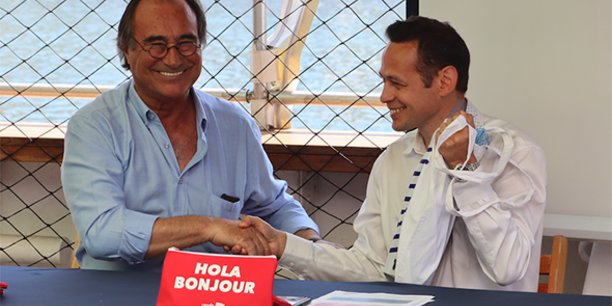 François Commeinhes, maire de Sète, et Yann Monod, directeur général de Renfe-SNCF en Coopération, le 2 juillet 2019.