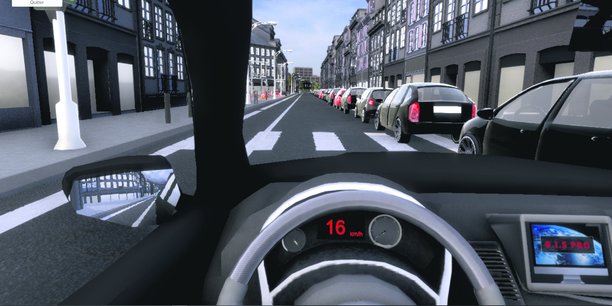 L'immersion s'opère à l'aide d'un casque de réalité virtuelle, d'un volant et d'un pédalier issus du commerce informatique grand public.