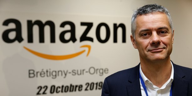 Frédéric Duval, Directeur général d'Amazon France, lors d'une visite de presse au centre de distribution de Brétigny-sur-Orge, le 22 octobre 2019.