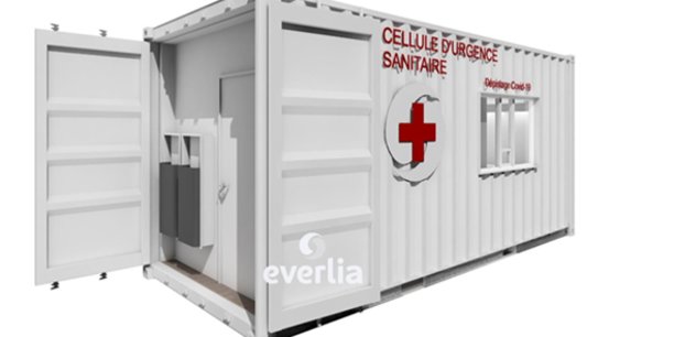 Everlia a conçu une cellule d'urgence sanitaire à base de containers maritimes recyclés.