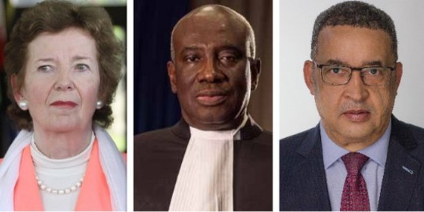 Mary Robinson, avocate et ancienne Présidente de la République d'Irlande; Hassan Bubacar Jallow, juge gambien et Président de la Cour suprême de Gambie; Leonard F. McCarthy, Président de LFMcCarthy Associates et ex- Vice-Président pour l'intégrité à la Banque mondiale.