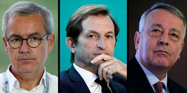 Dans l'ordre, de gauche à droite : Jean-Pierre Clamadieu, président du conseil d'administration d'Engie, Bertrand Camus, patron de Suez et Antoine Frérot, PDG de Veolia.