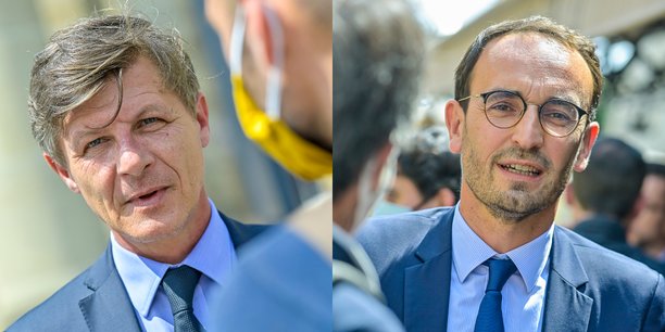 L'ancien maire de Bordeaux, Nicolas Florian (Bordeaux Ensemble), et Thomas Cazenave (Renouveau Bordeaux), nouvel élu au conseil municipal, pilotent chacun un groupe d'élus d'opposition.