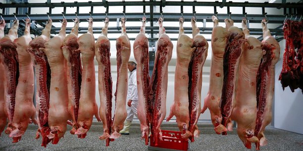 Dans un abattoir de viande porcine à Fuerstenfeldbruck, en Allemagne, en janvier 2019.