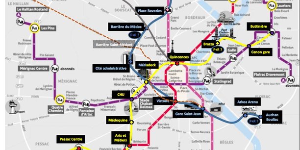 Le réseau de métro (ligne bleue et ligne jaune) à Bordeaux ayant fait l'objet d'une brève étude de faisabilité en 2019.