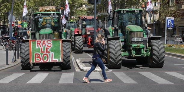 Plus de 200 agriculteurs étaient réunis au centre-ville de Toulouse le 8 avril 2021 pour protester contre les nouvelles conditions d'accès aux aides de la PAC.