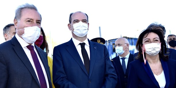 Jean-Luc Moudenc, Jean Castex et Carole Delga étaient réunis, samedi 24 avril, sur le chantier du futur téléphérique urbain de Toulouse.