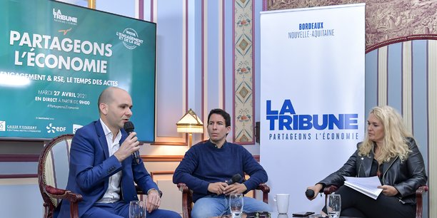 Ludovic Renaud, Hakim Baka et la journaliste Géraldine Rabier pendant cette matinale à l'Intercontinental Bordeaux -Le Grand Hôtel.