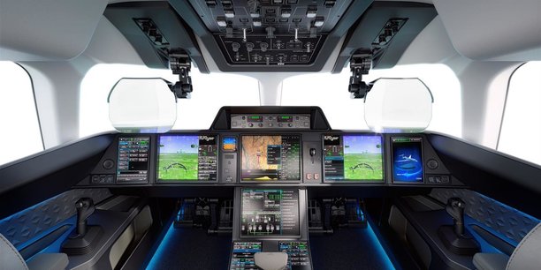 Des écrans tactiles et des commandes de vol numériques équiperont le cockpit du Falcon 10X de Dassault Aviation.