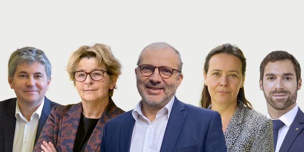 De gauche à droite, Gilles Platret (LR), Marie-Guite Dufay (PS), Denis Thuriot (LREM-MoDem), Stéphanie Modde (EELV) et Julien Odoul (RN).