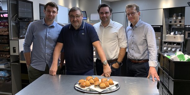 Les propriétaires des franchises de McDonald's à Toulouse étaient réunis, mercredi 7 juillet 2021, pour célébrer l'arrivée de Vincent Clerc dans leurs rangs. Sur la photographie, de gauche à droite : Vincent Clerc, Michel Réglat, Paul Sécail et Alexandre Laporte.