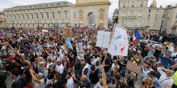 Manifestation contre le pass sanitaire à Montpellier, le samedi 7 août 2021.