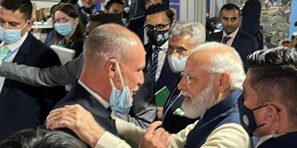 Bertrand Piccard en compagnie du Premier Ministre indien Narendra Modi.
