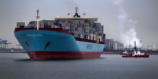 Un porte-container de la compagnie Maersk dans le port de Rotterdam, aux Pays-Bas.