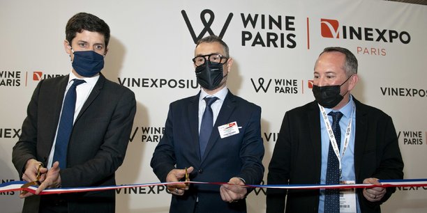 Julien Denormandie, ministre de l'Agriculture et de l'Alimentation, Rodolphe Lameyse, DG de Wine Paris & Vinexpo Paris, Fabrice Rieu, président de Vinisud