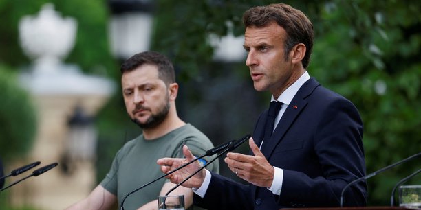 Hier, jeudi 16 juin 2022, à Kyiv, le président français Emmanuel Macron et le président ukrainien Volodymyr Zelenskiy lors de leur conférence de presse conjointe.