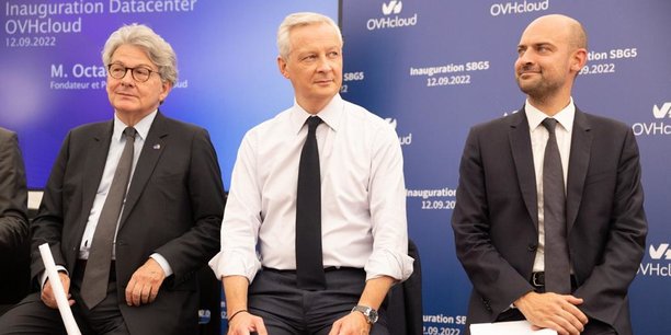 Thierry Breton, Bruno Le Maire et Jean-Noël Barrot à Strasbourg, le 12 septembre 2022.