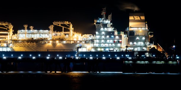 L'arrivée du premier cargo de GNL en provenance des Etats-Unis dans le terminal de regazéification de Wilhelmshaven en Allemagne, le 3 janvier 2023.