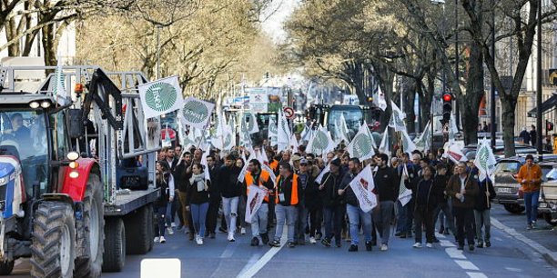 Des agriculteurs de toute la Nouvelle-Aquitaine ont manifesté ce vendredi à Bordeaux à l'appel de la Fnsea et des Jeunes Agriculteurs.