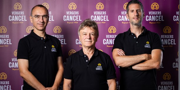 Alexandre Cancel, président de Vergers Cancel, Jean-Pierre Cancel, chargé des relations avec les producteurs, et Maxime Gil, directeur général.