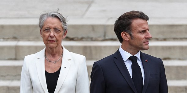 Le président Emmanuel Macron et la Première ministre Élisabeth Borne, le 18 juin au Mont-Valérien.
