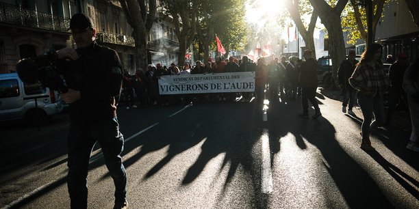 Lors de la manifestations des viticulteurs le 25 novembre 2023, à Narbonne.