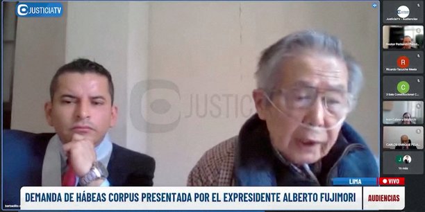 L'ancien president peruvien fujimori lors d'une audition en distanciel[reuters.com]