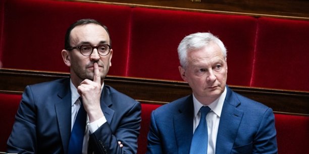 Les ministres Thomas Cazenave (Comptes publics) et Bruno Le Maire (Economie).
